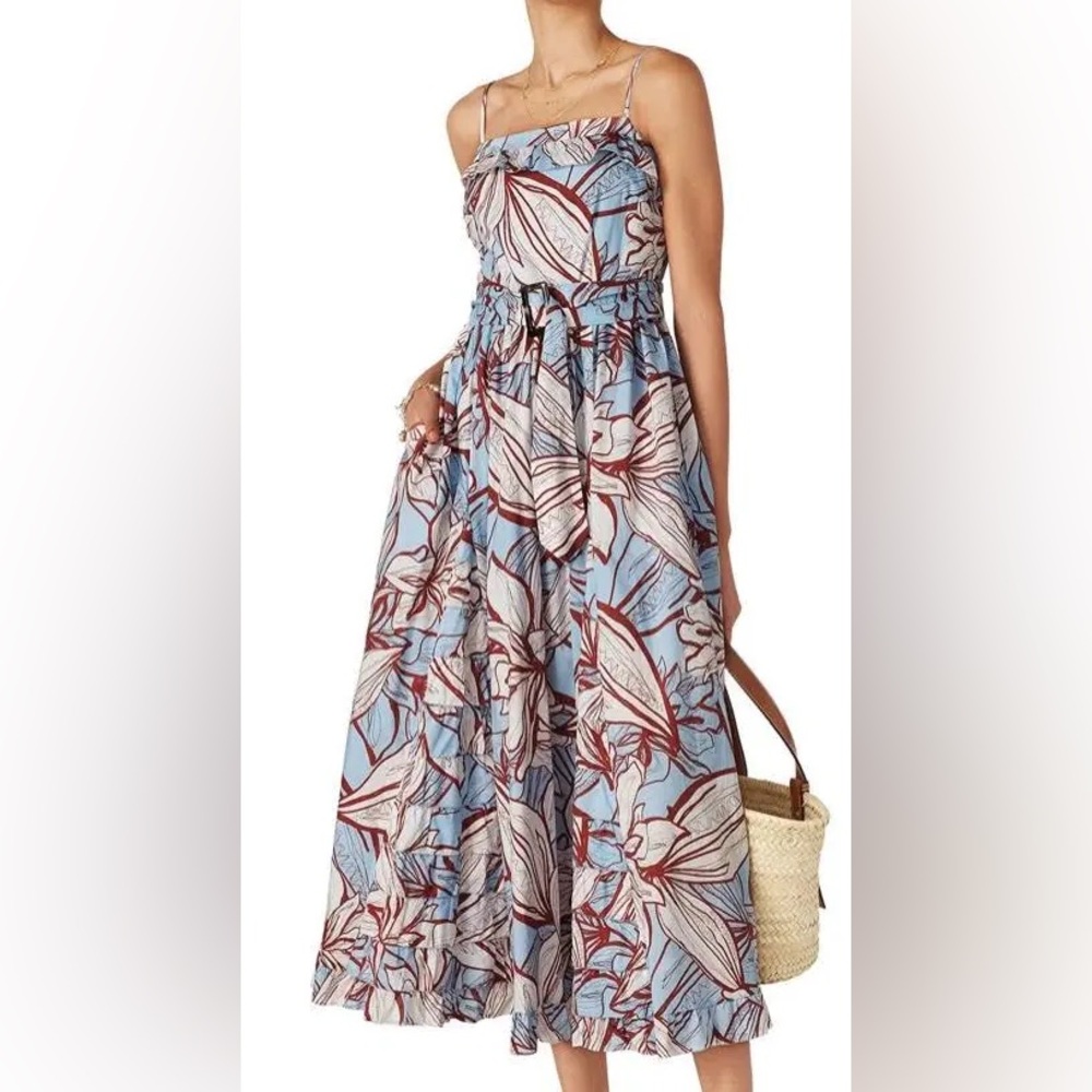 Nicholas the Label Julie Poplin Maxi Dress Mocha Etched Floral Sz 4 Garden - Picture 3 of 16